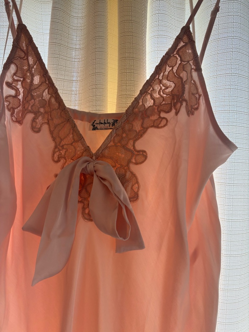 Silky Lace-Trim Chemise with Front Bow - Pink